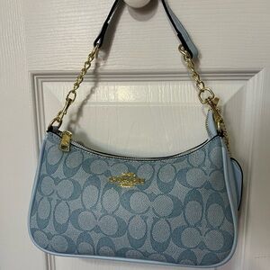 Coach Light Blue Signature Jacquard Chain Shoulder Bag